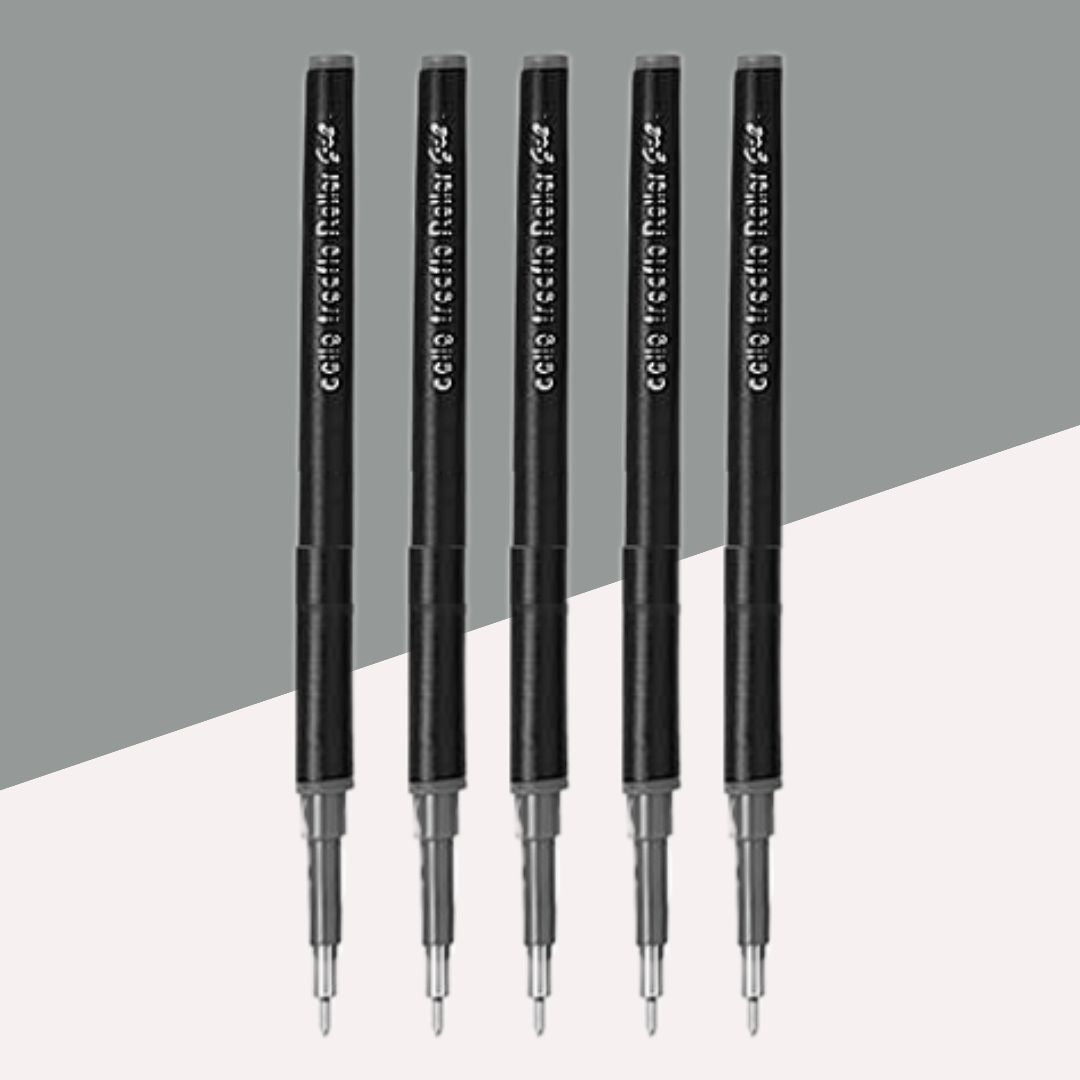 Cello Freeflo Gel Ink Roller Pen Refill – Black: Elevate Your Writing Experience ( Set of 5 ) - Topperskit LLP