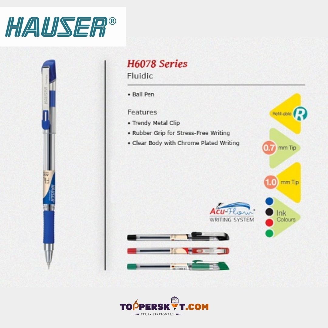Hauser Fluidic Ball Pen – Blue: Where Style Meets Precision ( Pack of 1 ) - Topperskit LLP