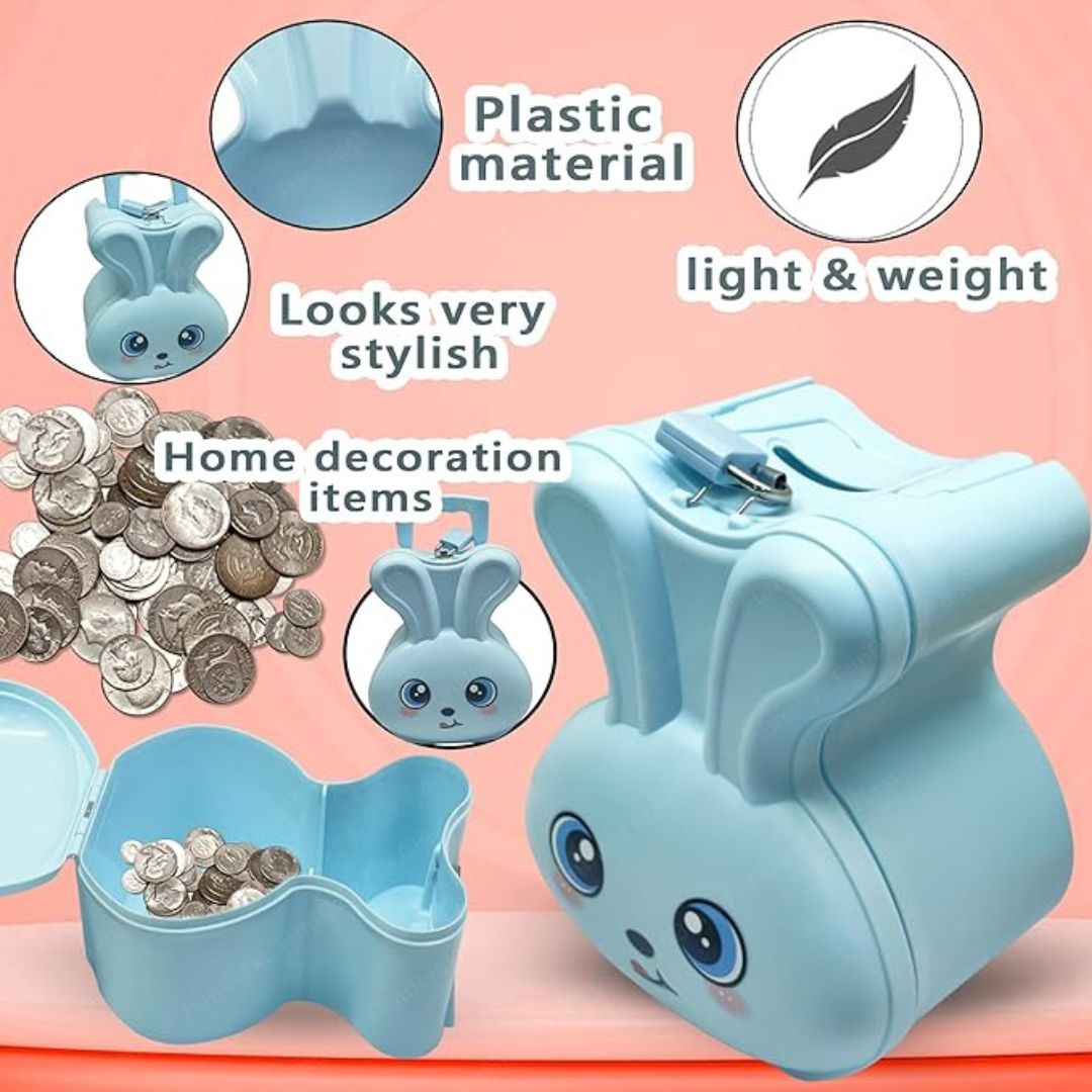 Bunny Shape Money Bank with Lock & Key and Handle ( Pack of 1 )