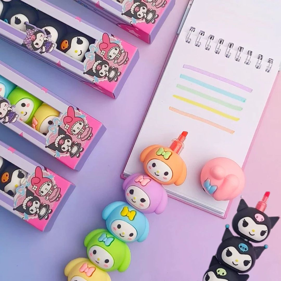 Cute Kuromi Design Stack & Shine Fluorescent Highlighter Pens (Pack of 6)