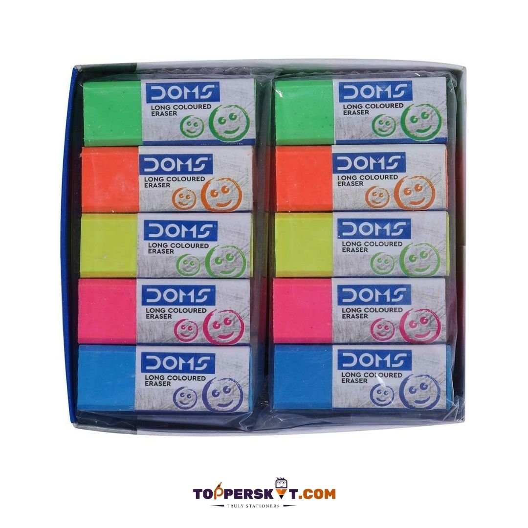 Doms Long Coloured Erasers : Vibrant Erasing ( Pack of 20 ) - Topperskit LLP