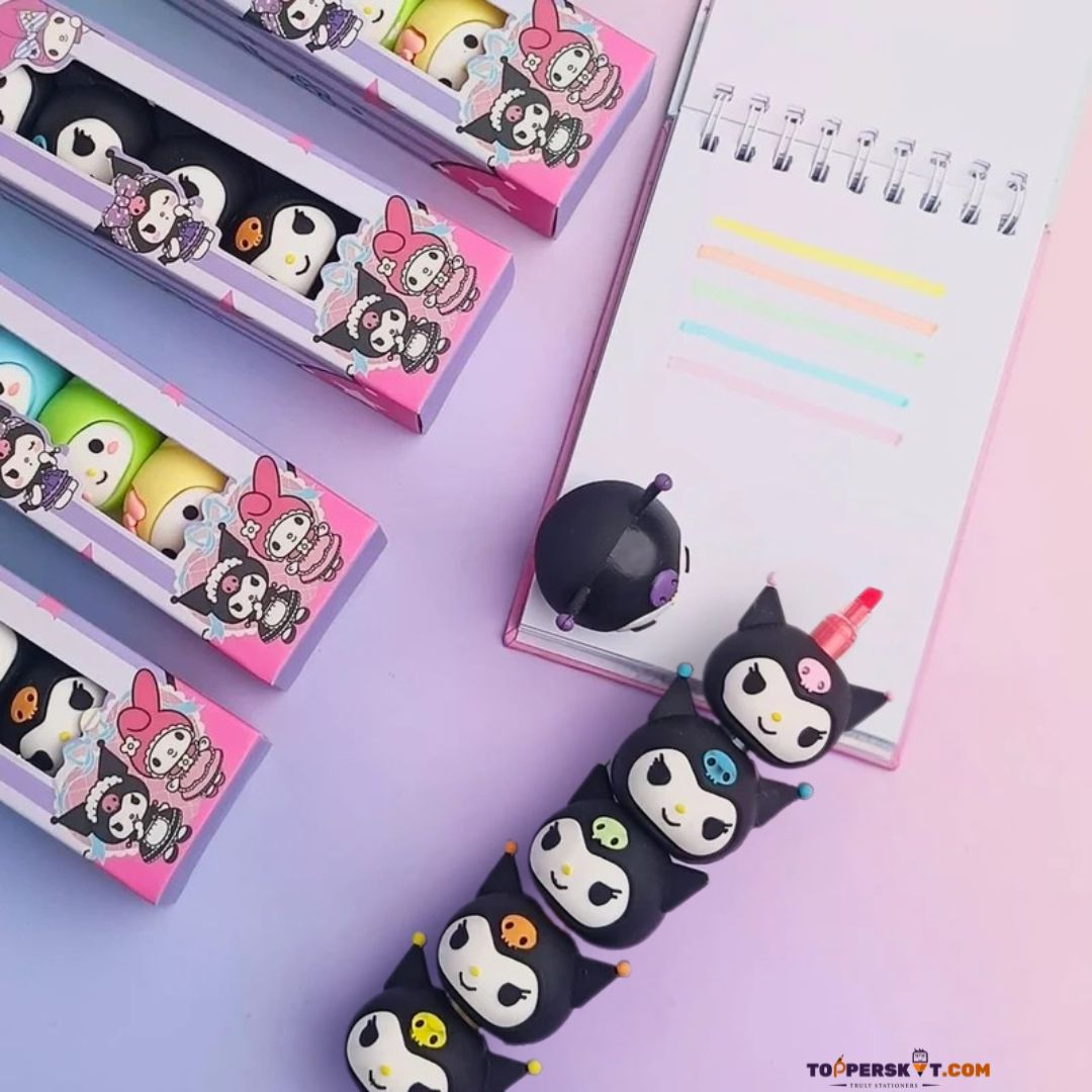 Cute Kuromi Design Stack & Shine Fluorescent Highlighter Pens (Pack of 6)