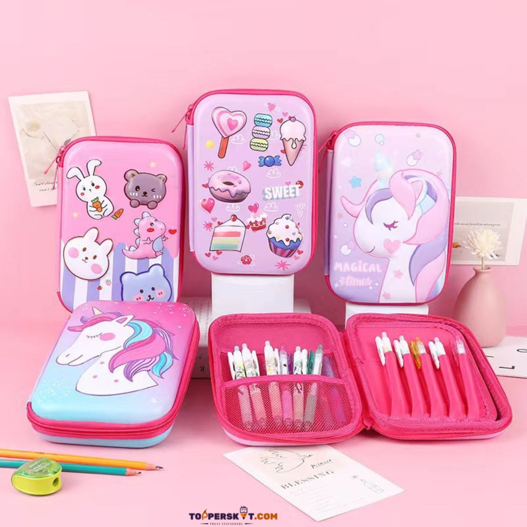3D Cartoon Design Plastic Hardtop Pencil Case Assorted Design (Pack of 1)