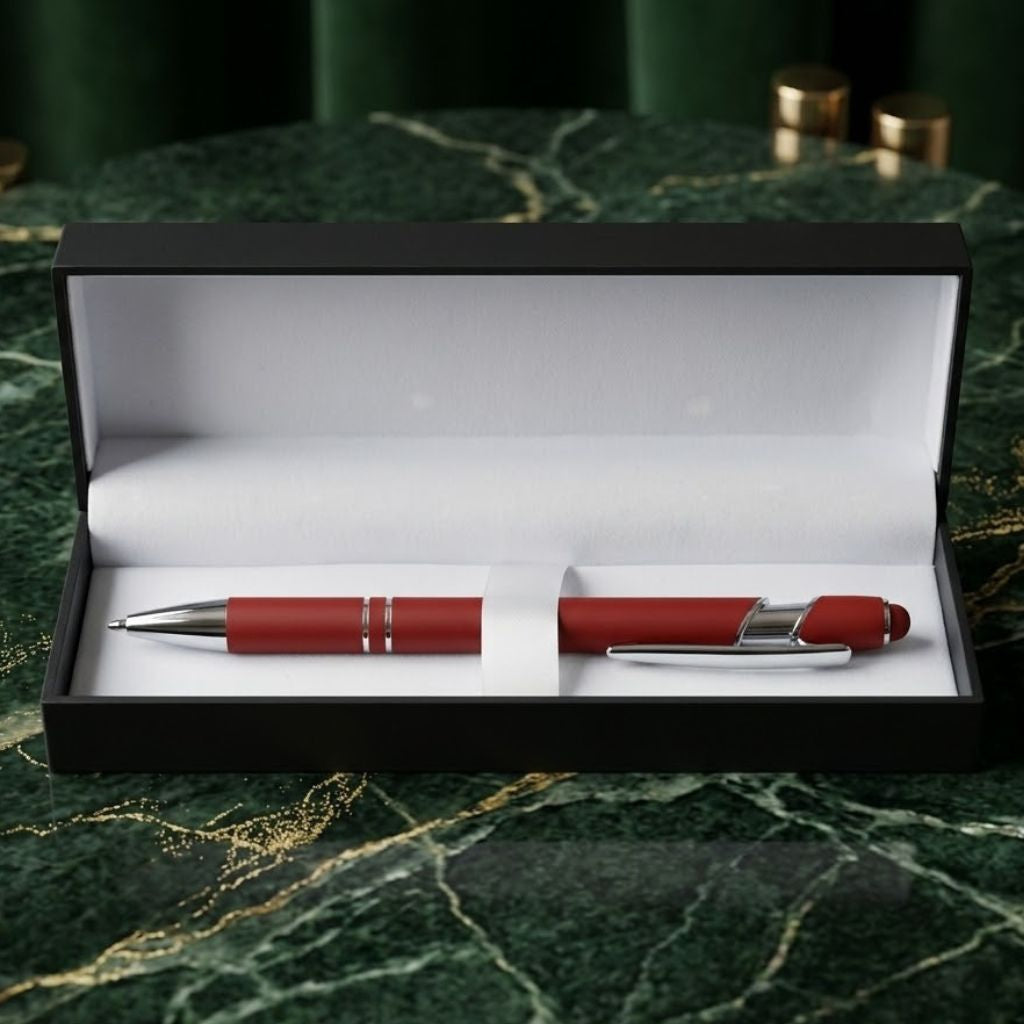 Luxury Red Metal Ballpoint Pen with Premium Gift Box - Blue Ink (Pack Of 1)