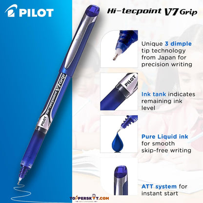 Pilot Hi-Tecpoint V7 Grip Pen Blue – Precise Writing with Comfortable Grip (Pack of 1)