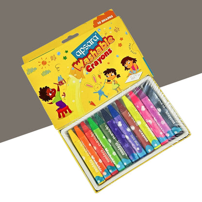 Apsara Washable Crayons - Smooth & Vibrant Colors Non-Toxic (Set of 12)