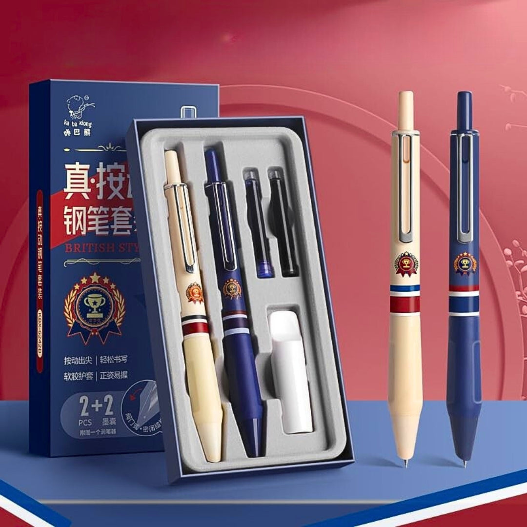 Oxford Cambridge Click Fountain Pen Set – British Style (Set of 2 Pens ...