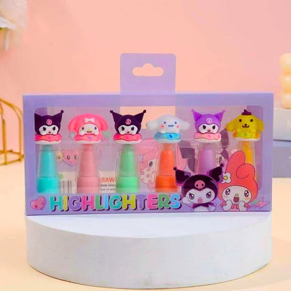 Cutest Kuromi Friends Design Highlighter –  Aesthetic Stationery for Kids (Set of 6)