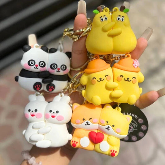 3D Magnetic Couple Keychain – Assorted Designs & Colors (Pack of 2)