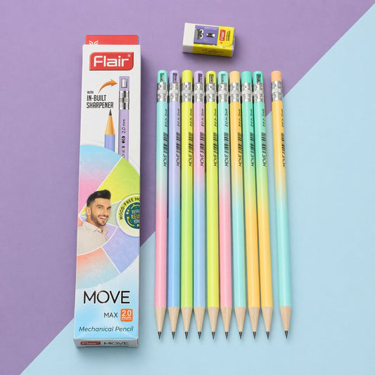 Flair MOVE MAX Mechanical Pencil 2.0 mm Lead Click Mechanism with In-Built Sharpener (Pack of 10)