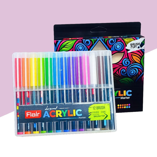 Flair Creative Acrylic Paint Marker - Vibrant Colors and Versatile Application (Pack of 12)
