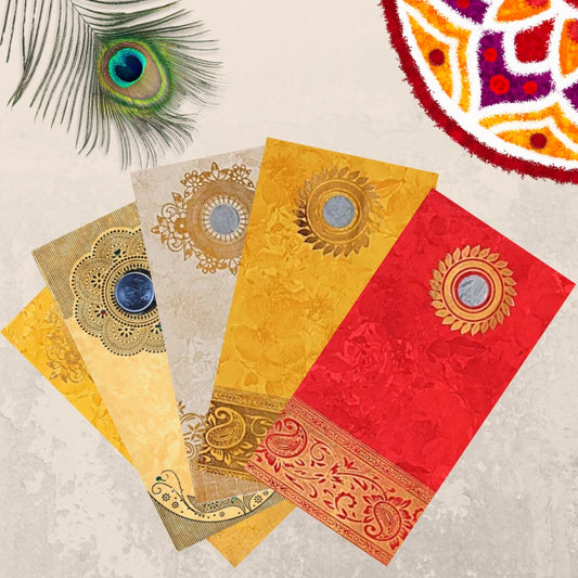 (5 Pcs.) Premium Quality Medium Shagun Coin Envelope - Assorted Designs and Colors