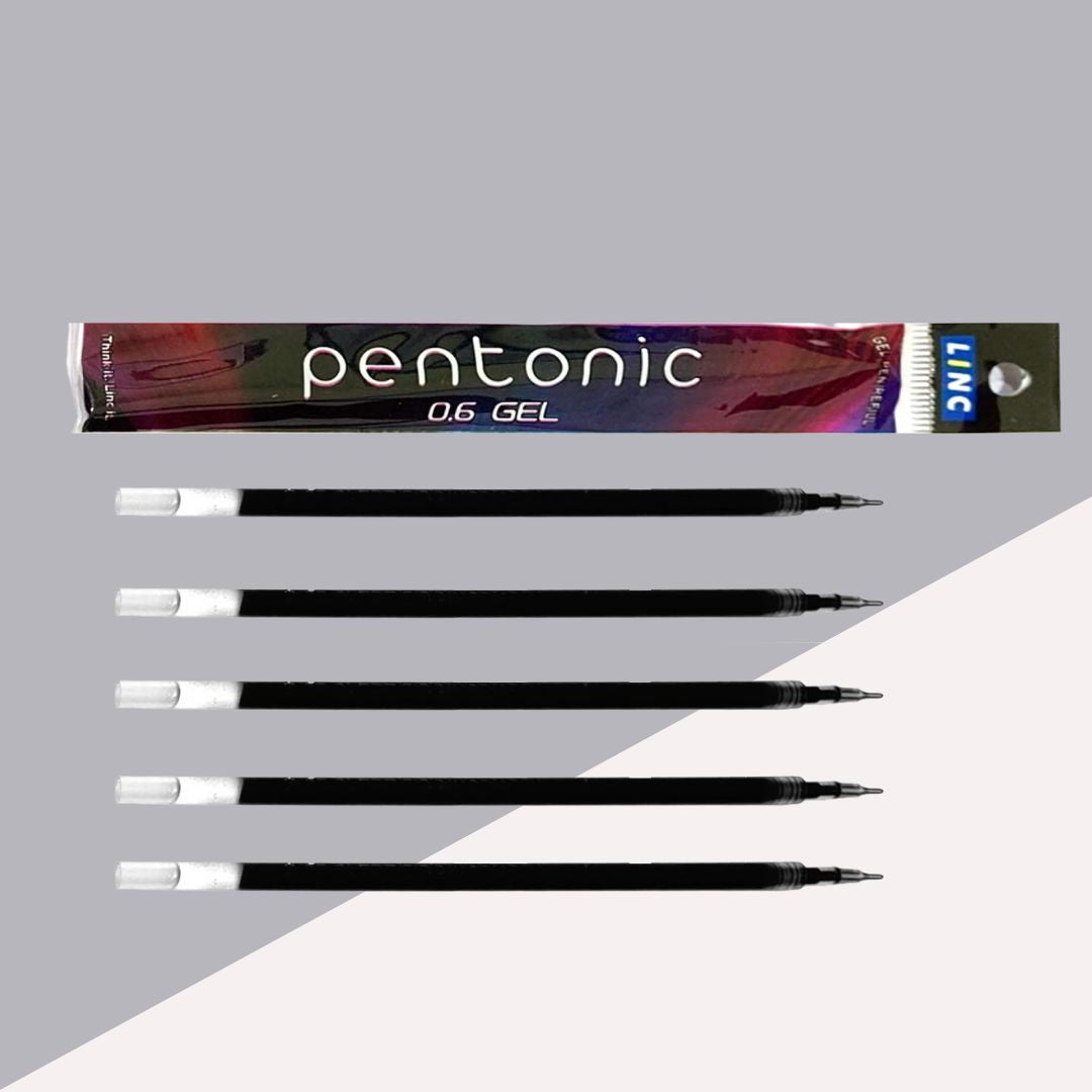 Linc Pentonic Gel Pen Refill  – Black: Elevate Your Writing Precision with Featherline Feel and 0.6mm Tip ( Set of 5 ) - Topperskit LLP