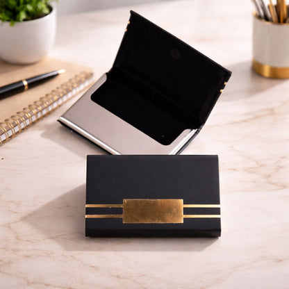 Premium Metal Visiting Card Holder – Black & Gold Accent Design