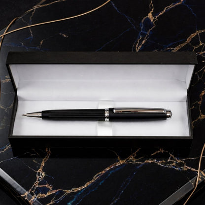 Premium Black & Silver Metal Ballpoint Pen with Luxury Gift Box - Blue Ink (Pack Of 1)