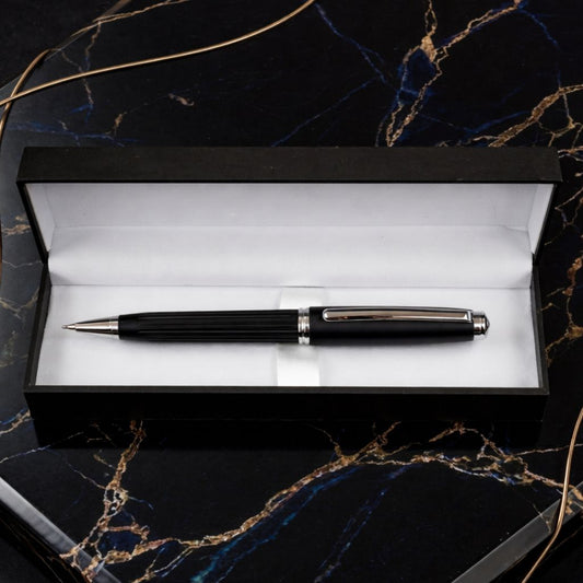 Premium Black & Silver Metal Ballpoint Pen with Luxury Gift Box - Blue Ink (Pack Of 1)