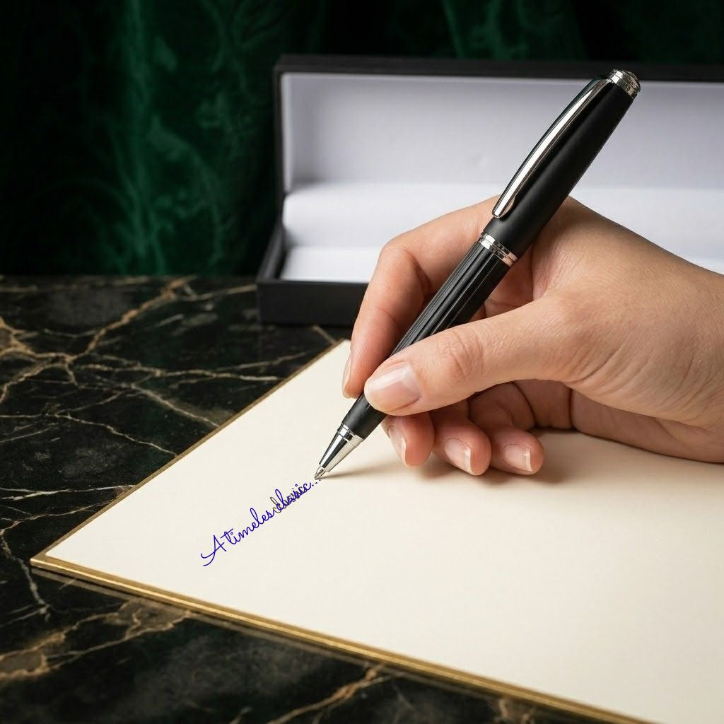 Premium Black & Silver Metal Ballpoint Pen with Luxury Gift Box - Blue Ink (Pack Of 1)