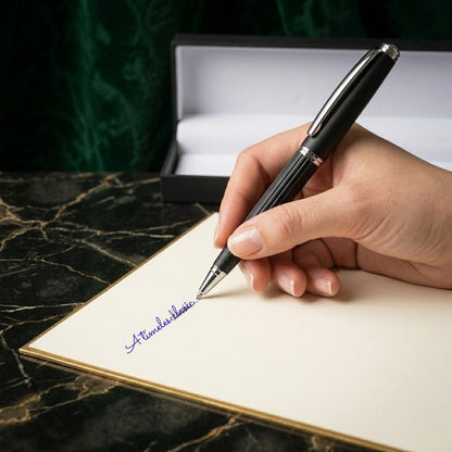 Premium Black & Silver Metal Ballpoint Pen with Luxury Gift Box - Blue Ink (Pack Of 1)