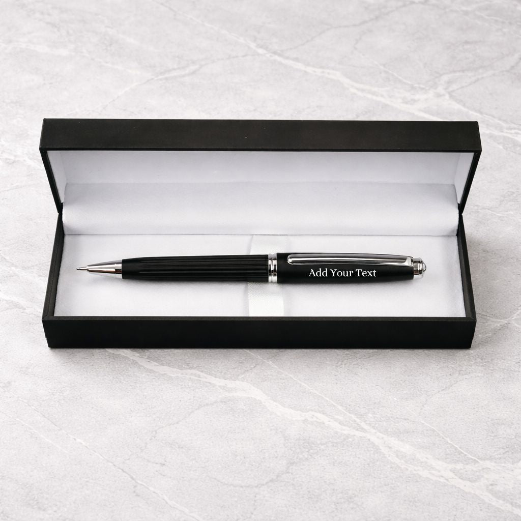 Premium Black & Silver Metal Ballpoint Pen with Luxury Gift Box - Blue Ink (Pack Of 1)