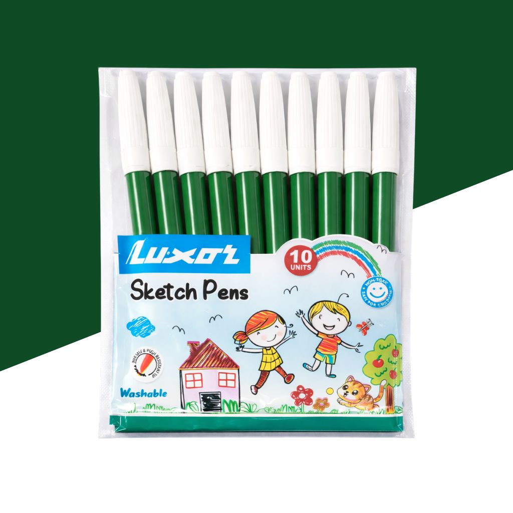Luxor Sketch Pens - Green ( Set Of 10 )