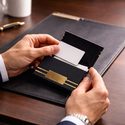 Premium Metal Visiting Card Holder – Black & Gold Accent Design