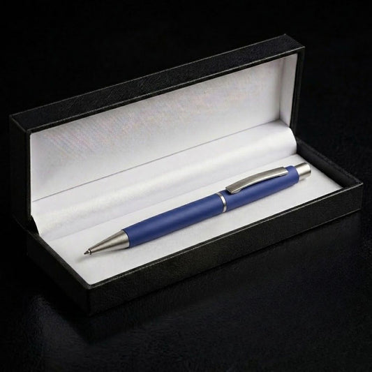 Premium Matte Blue Metal Ballpoint Pen with Click Mechanism & Premium box - Blue Ink (Pack Of 1)