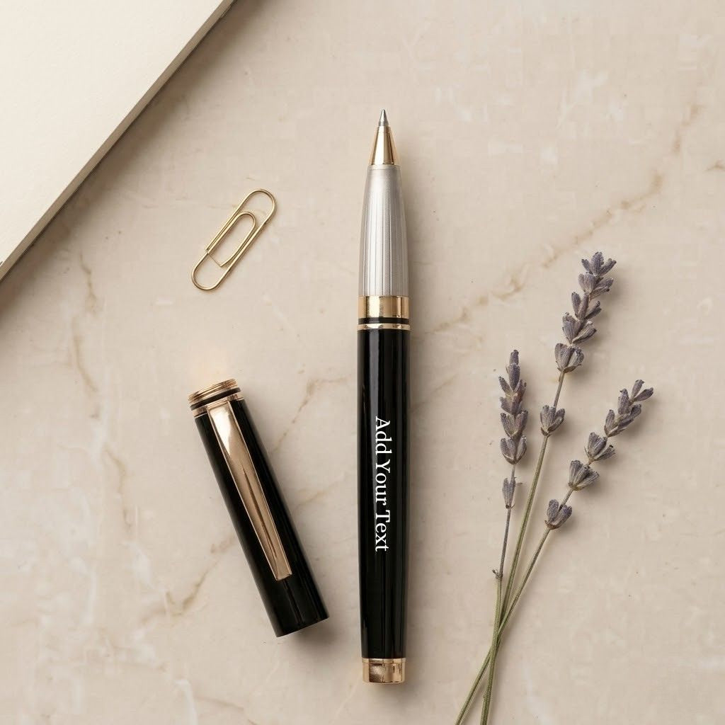 Luxury Black & Gold Metal Rollerball Pen with Magnetic Cap & Premium Box- Blue Ink (Pack Of 1)