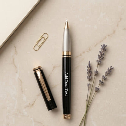 Luxury Black & Gold Metal Rollerball Pen with Magnetic Cap & Premium Box- Blue Ink (Pack Of 1)