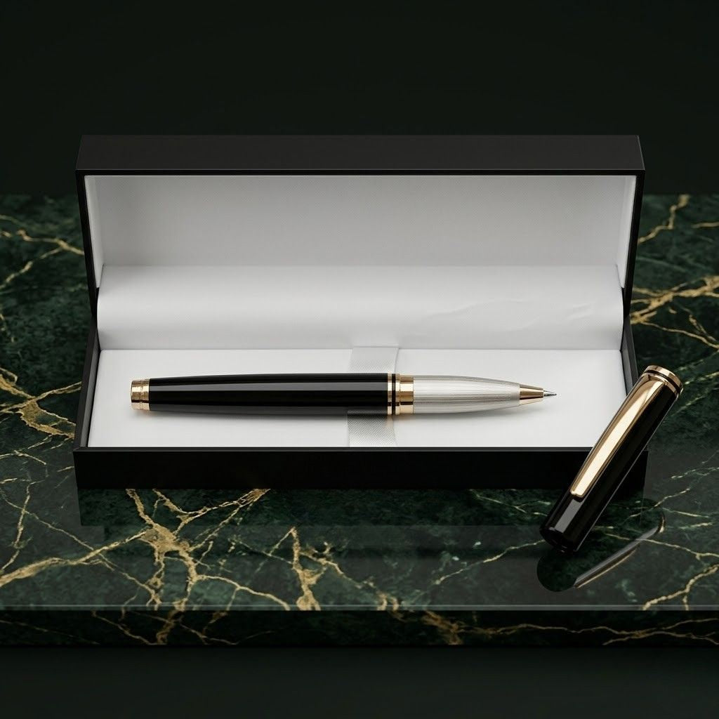 Luxury Black & Gold Metal Rollerball Pen with Magnetic Cap & Premium Box- Blue Ink (Pack Of 1)