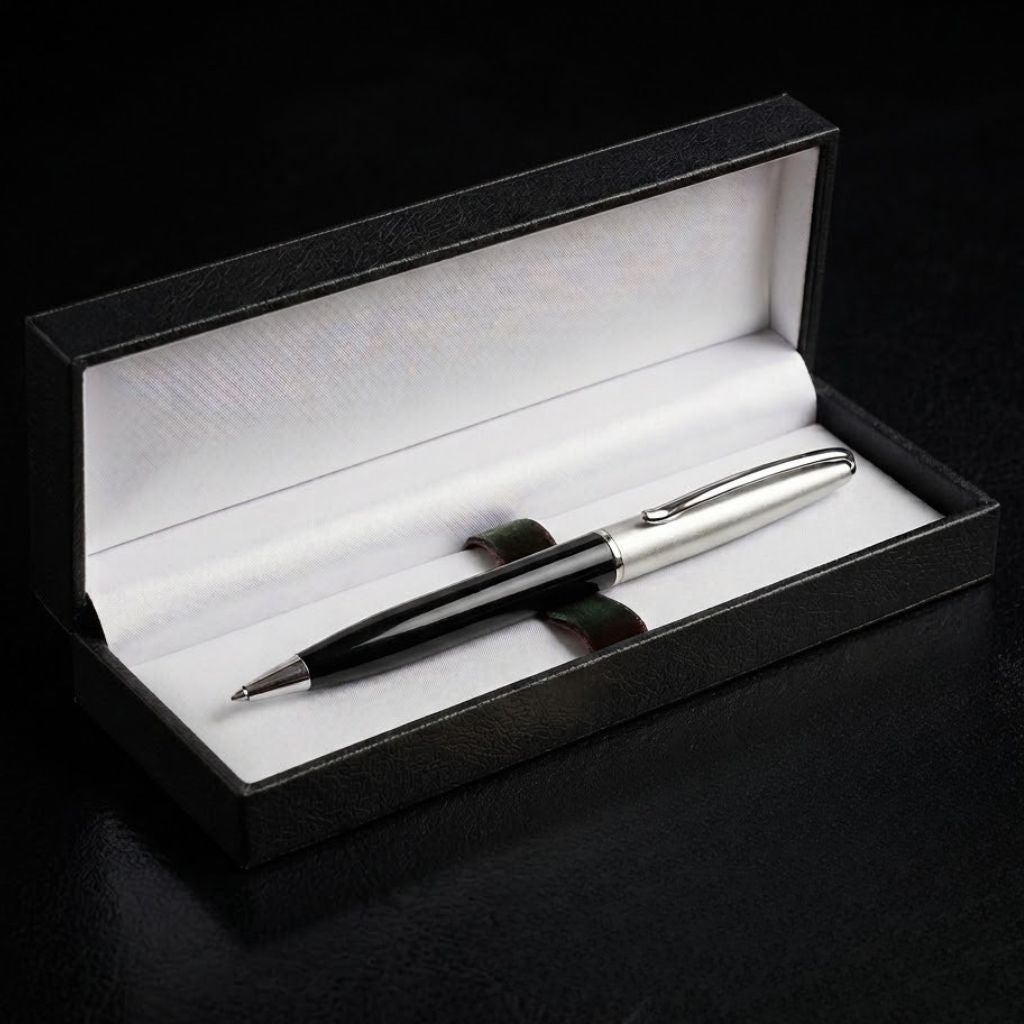 Premium Black & Silver Metal Ballpoint Pen With Premium Box- Blue Ink (Pack Of 1)