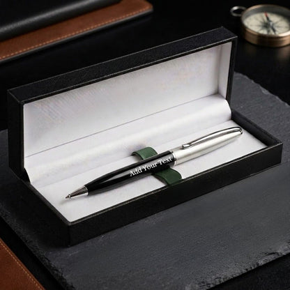 Premium Black & Silver Metal Ballpoint Pen With Premium Box- Blue Ink (Pack Of 1)
