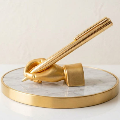 Luxury Golden Metal Ballpoint Pen with Hand-Shaped Stand & Paperweight- Blue Ink
