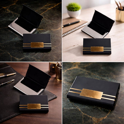 Premium Metal Visiting Card Holder – Black & Gold Accent Design
