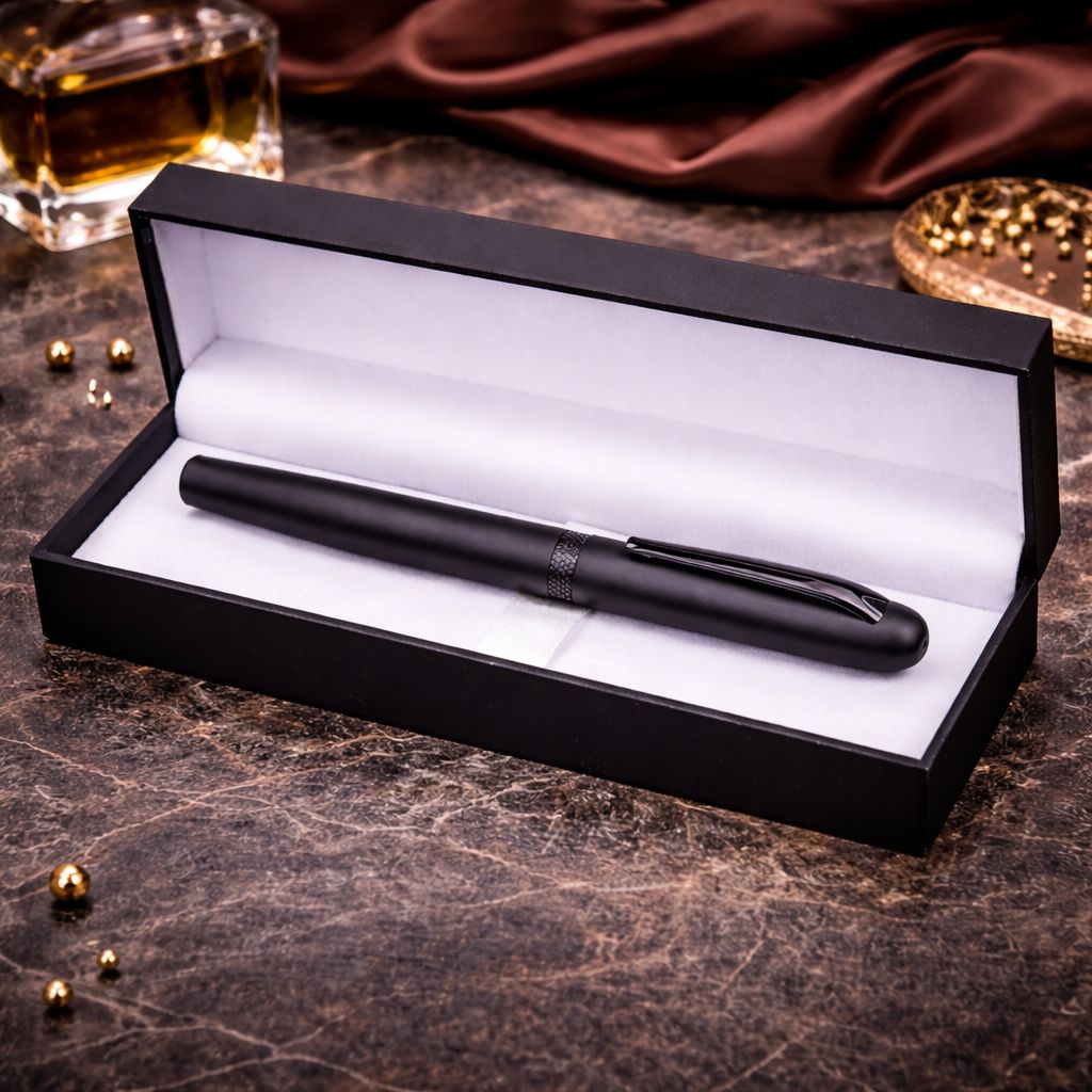 Premium Matte Black Metal Rollerball Pen with Magnetic Cap With Premium Gift Box - Blue Ink