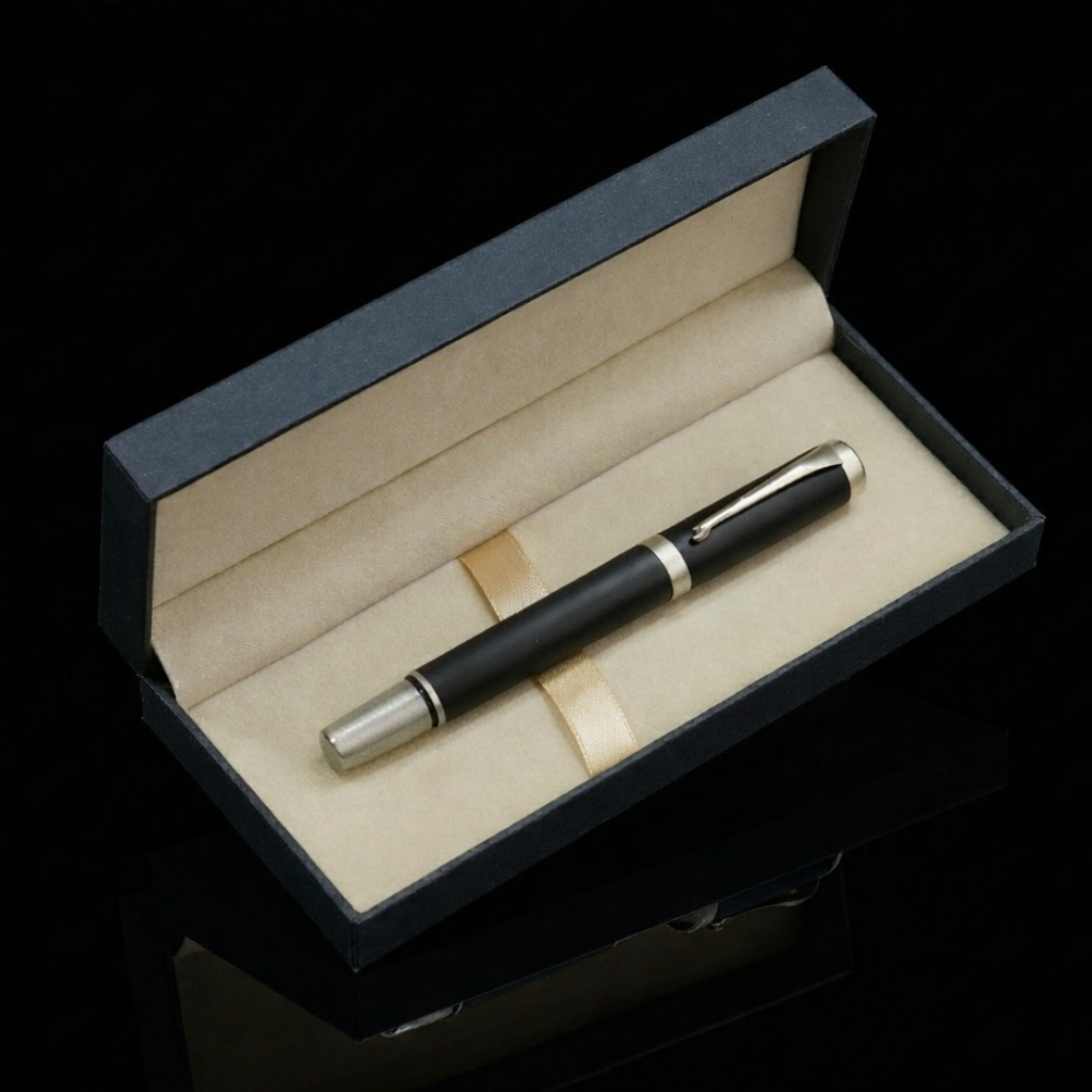 Premium Black & Silver Metal Rollerball Pen with Premium Gift Box- Blue Ink (Pack of 1)
