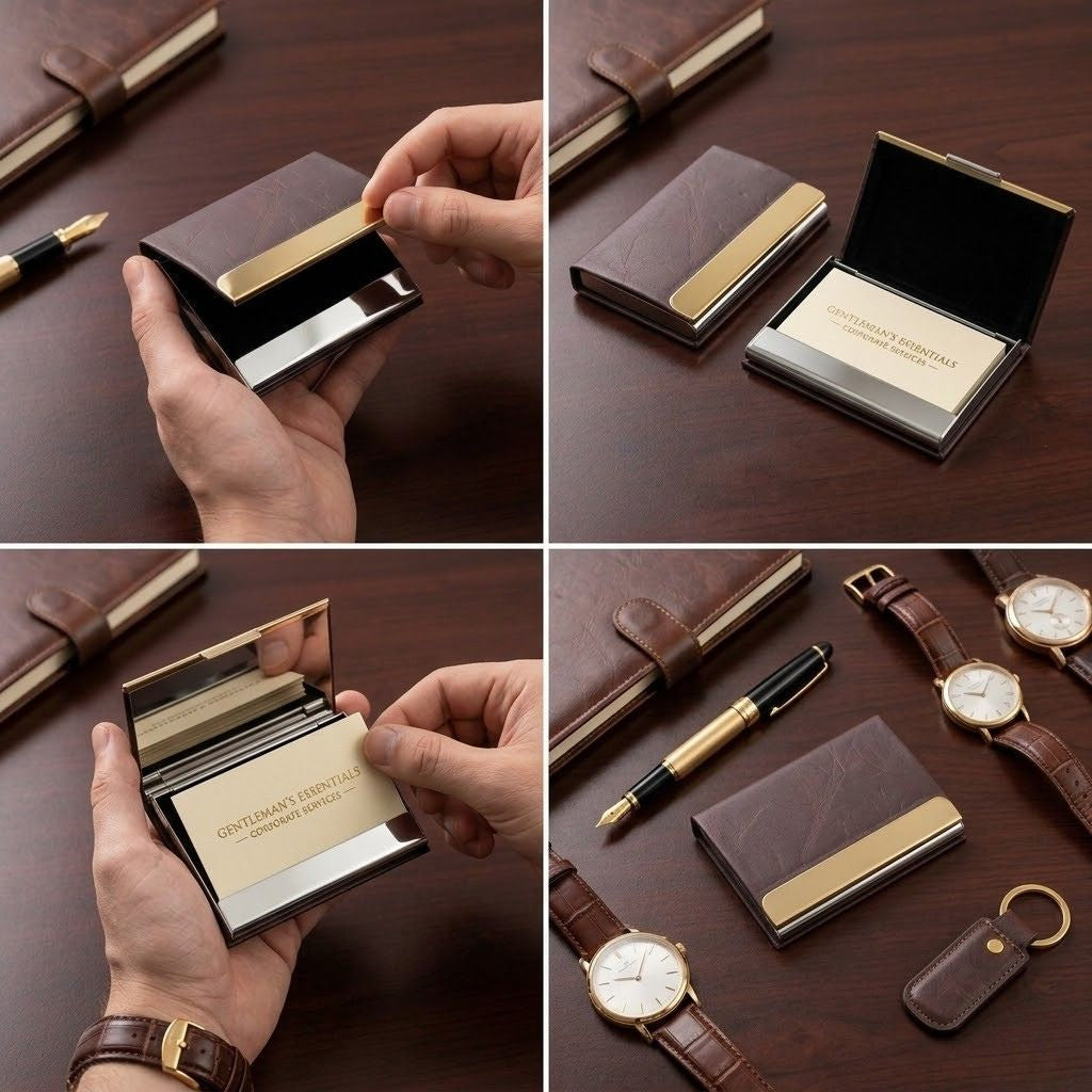 Premium Brown & Gold Leather Textured Visiting Card Holder (Pack of 1)
