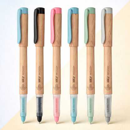 Flair Inky Woody Fountain Pen- Blue Ink (Pack of 1)