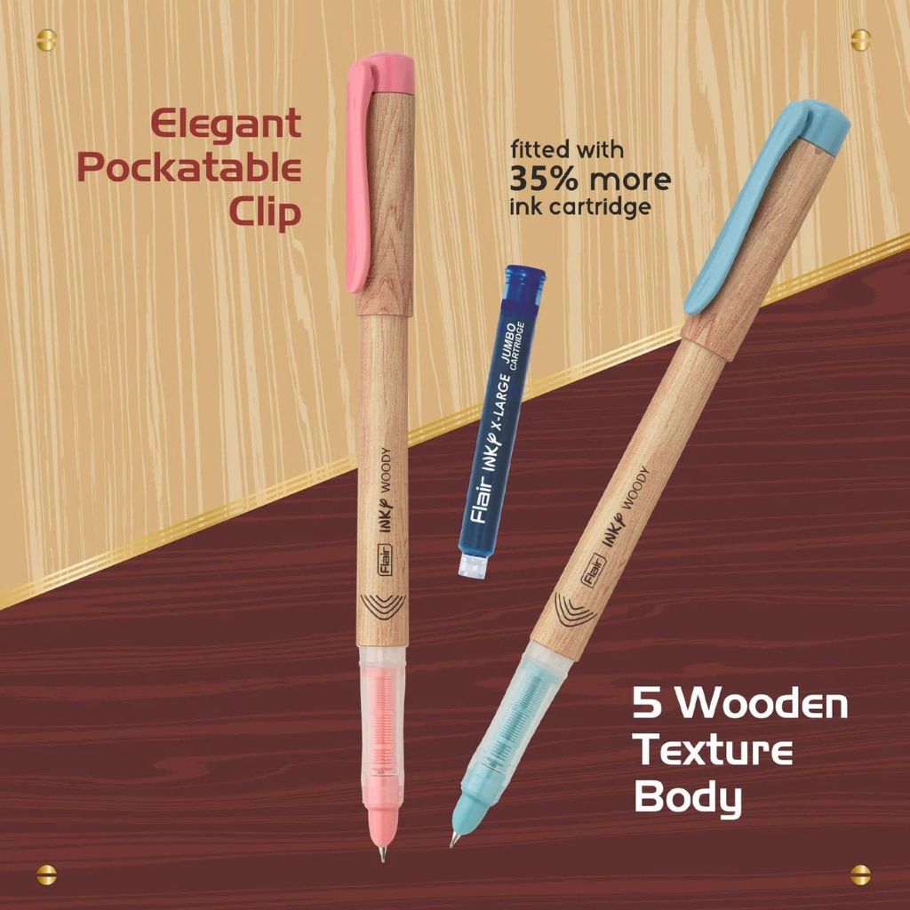 Flair Inky Woody Fountain Pen- Blue Ink (Pack of 1)