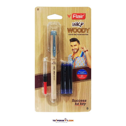 Flair Inky Woody Fountain Pen- Blue Ink (Pack of 1)