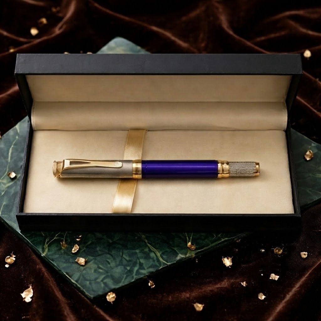 Luxury Metal Rollerball Pen Premium Gold Accents with Premium Gift Box Smooth Blue Ink (Pack of 1)