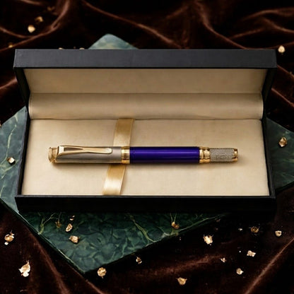 Luxury Metal Rollerball Pen Premium Gold Accents with Premium Gift Box Smooth Blue Ink (Pack of 1)
