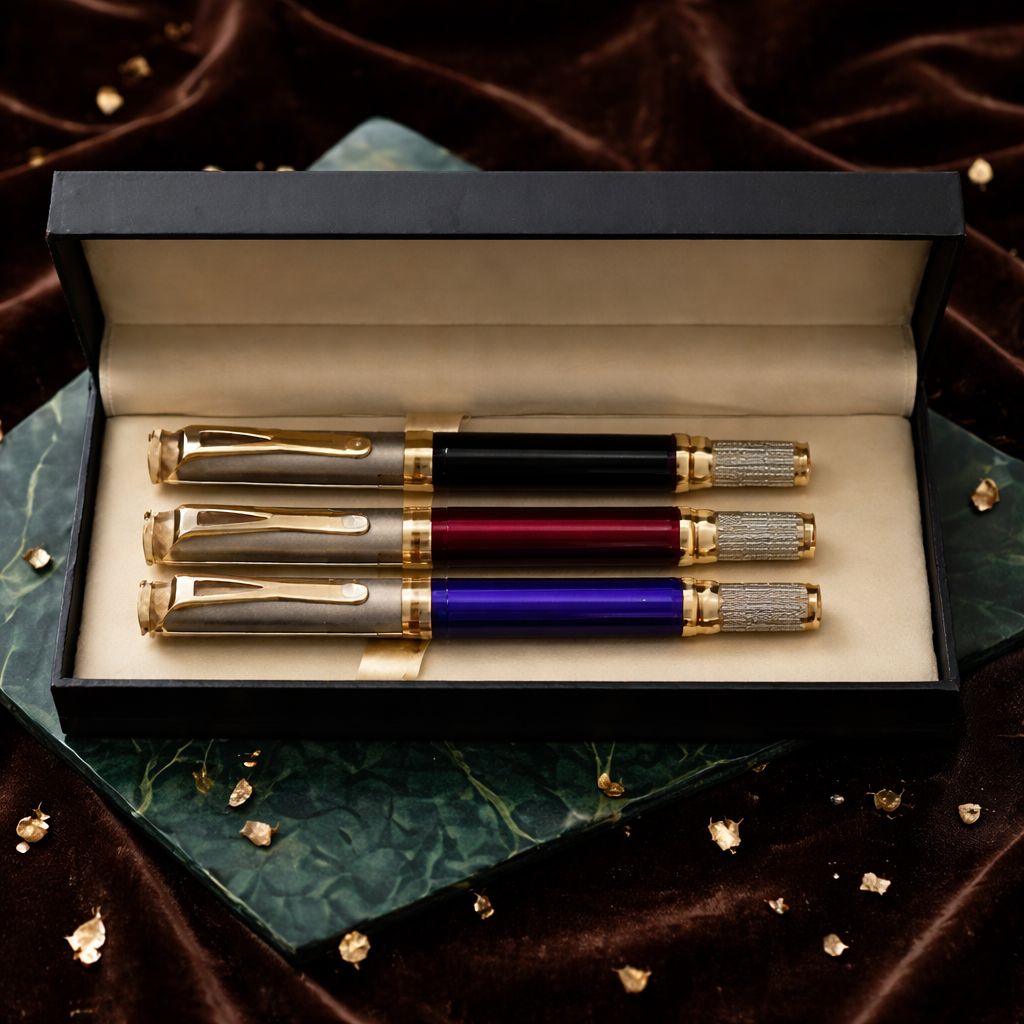 Luxury Metal Rollerball Pen Premium Gold Accents with Premium Gift Box Smooth Blue Ink (Pack of 1)