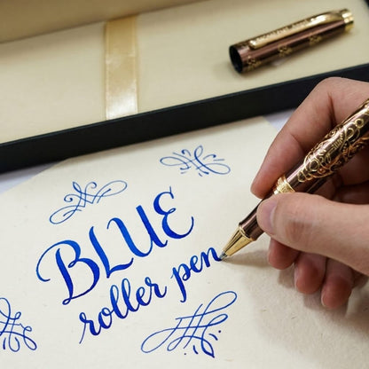 Ganesh Engraved Brown & Gold Metal Rollerball Pen with Premium Gift Box Smooth Blue Ink (Pack of 1)