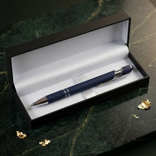 Premium Navy Blue Metal Ballpoint Pen with Stylus & Gift Box - Blue Ink (Pack Of 1)