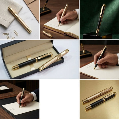 Premium Black & Gold Metal Rollerball Pen with Premium Gift Box Smooth Blue Ink (Pack of 1)