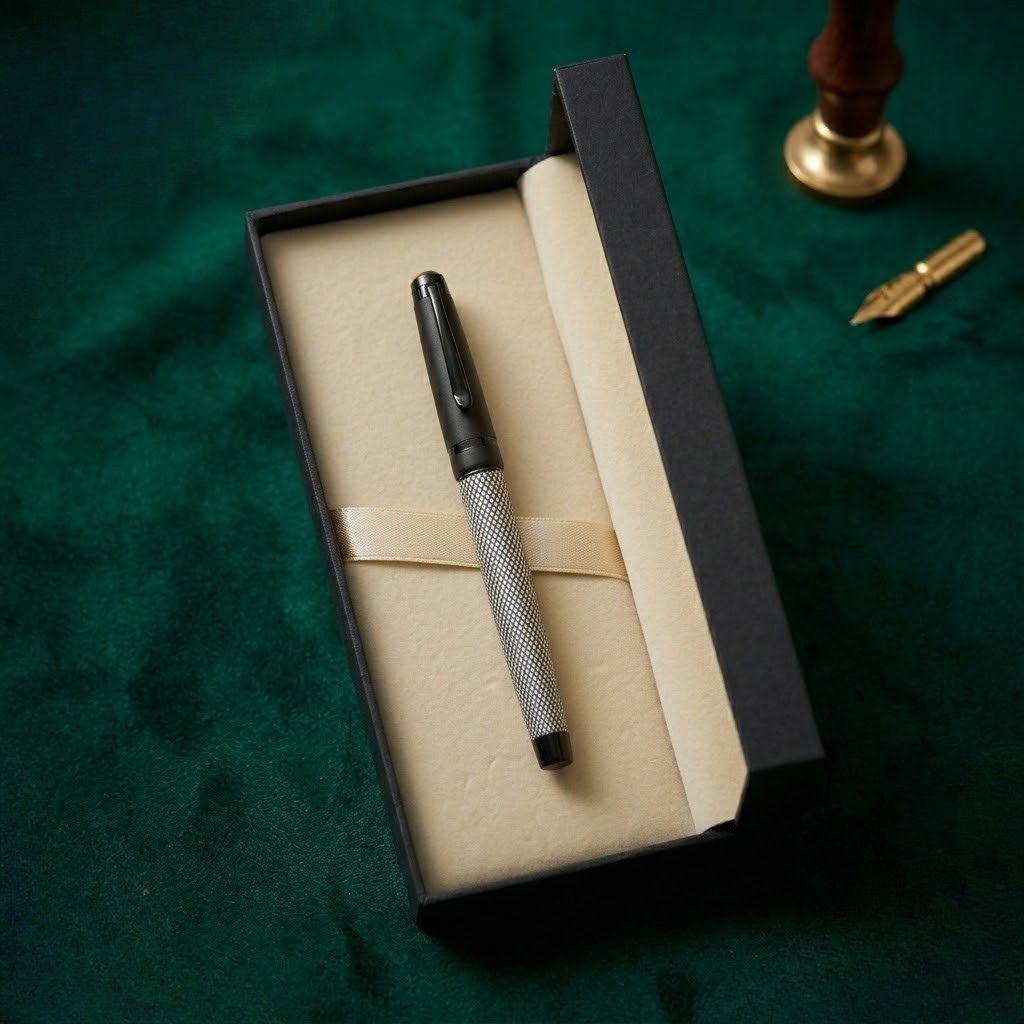 Premium Black & Silver Metal Rollerball with Premium Gift Box Smooth Blue Ink (Pack of 1)