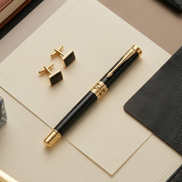Regal Executive Rollerball Pen | Premium Black & Gold Metal Rollerball Pen with Premium Gift Box - Blue (Pack of 1)