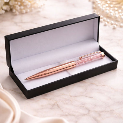 Crystalline Rose Gold Finish & Crystal Design Ballpoint Pen with Box- Blue Ink (Pack of 1)