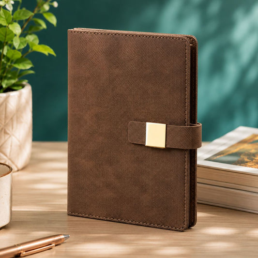 Premium A5 Brown Leather Hard Cover Single Line Notebook | 208 Pages (Pack of 1)