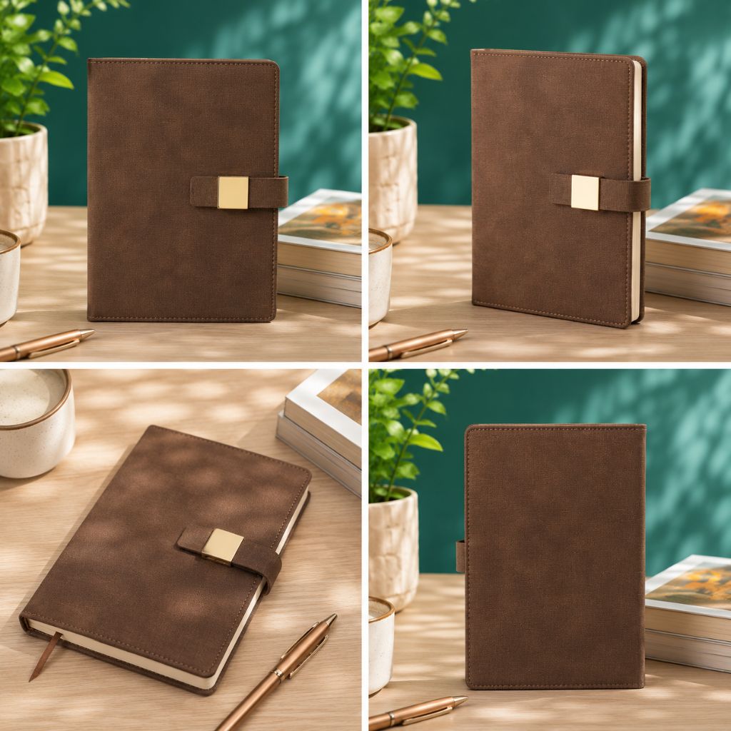 Premium A5 Brown Leather Hard Cover Single Line Notebook | 208 Pages (Pack of 1)
